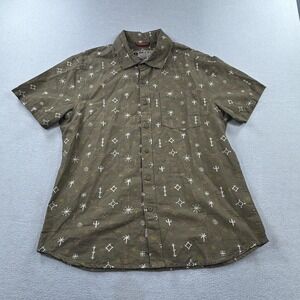 Iron And Resin Shirt Mens Medium Green Cactus Desert Print Button Up Hemp